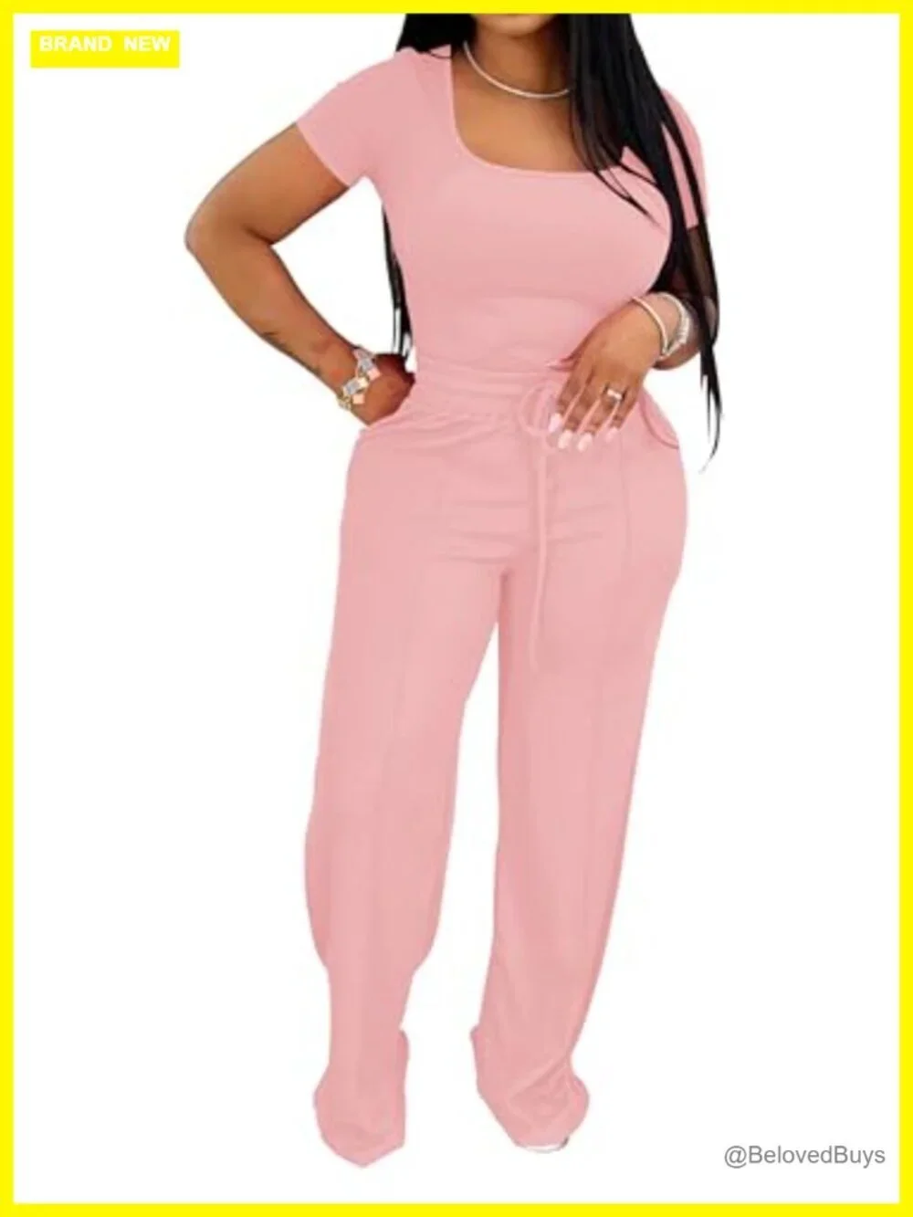 Women's 2 Piece Lounge Set Short Sleeve Top and High Waisted Wide Leg Pants